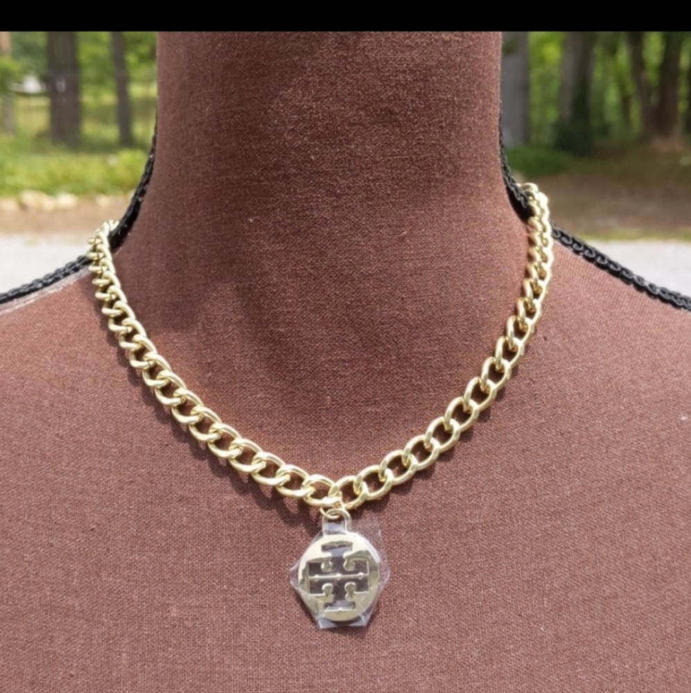 Gold Tone Chain Link Necklace with Charm